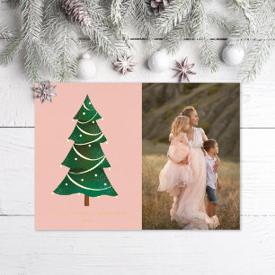 Klassisches Weihnachtsbaum Rosa Foto Folien Feiertagskarte