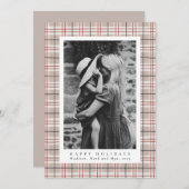 Klassisches Weihnachtsbeige Kariertes Foto Feiertagskarte (Vorne/Hinten)