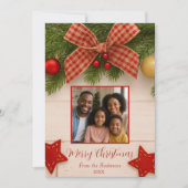 Klassisches Weihnachtsbow & Pine-Foto Feiertagskarte (Vorderseite)