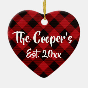 Klassisches Weihnachtsdesign Roter Büffel kariert Keramik Ornament