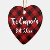 Klassisches Weihnachtsdesign Roter Büffel kariert Keramik Ornament (Links)