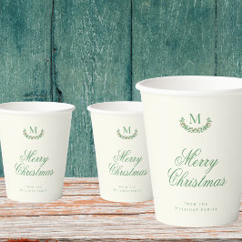 Klassisches Weihnachtsfamilienmonogramm Pappbecher