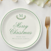 Klassisches Weihnachtsfamilienmonogramm Pappteller