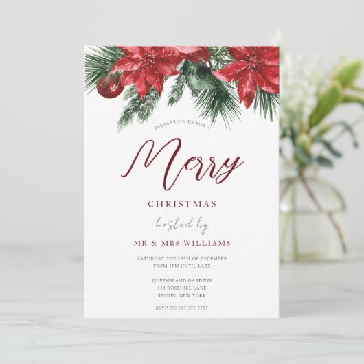 Klassisches Weihnachtsfest Rote Blüte Weihnachten Einladung (Stehend Vorderseite)