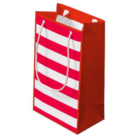 Klassisches Weihnachtsgeschenk Rot Weiß Streifen Kleine Geschenktüte (Rückseite Schrägansicht)