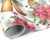 Klassisches Weihnachtsgoldglocken & Vogelmuster Geschenkpapier (Rolleneckpunkt)
