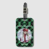 Klassisches Weihnachtsgrün kariertes Muster Custom Gepäckanhänger (Vorderseite Vertikal)