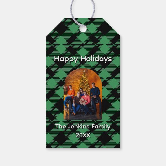 Klassisches Weihnachtsgrün Kariertes Muster Custom Geschenkanhänger (Vorderseite)