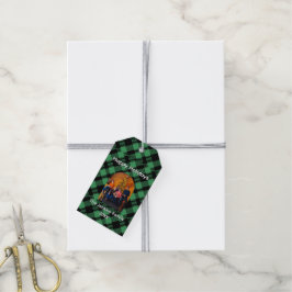 Klassisches Weihnachtsgrün kariertes Muster Custom Geschenkanhänger