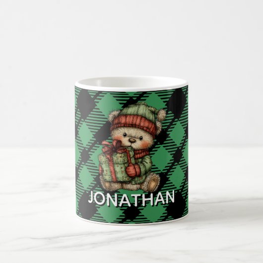 Klassisches Weihnachtsgrün kariertes Muster Custom Kaffeetasse (Mittel)