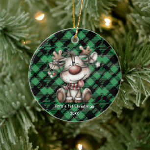 Klassisches Weihnachtsgrün kariertes Muster Custom Keramik Ornament
