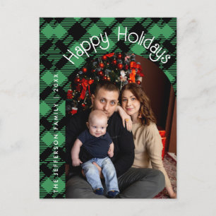 Klassisches Weihnachtsgrün kariertes Muster Postkarte