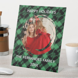 Klassisches Weihnachtsgrün kariertes Musterfoto Sockelschild