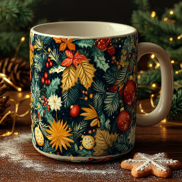 Klassisches Weihnachtsgrün mit roten Ornamenten Kaffeetasse