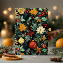 Klassisches Weihnachtsgrün mit roten und goldenen
