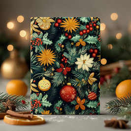 Klassisches Weihnachtsgrün mit roten und goldenen Feiertagskarte