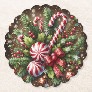 Klassisches Weihnachtsgrün mit Zuckerstangen-/Pfef Untersetzer