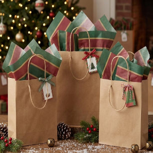 Klassisches Weihnachtsgrün und Rot mit Goldbesatz Seidenpapier
