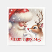 Klassisches Weihnachtsmann-Rudolph-Festtags-Dinner Serviette (Vorderseite)