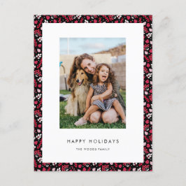 Klassisches Weihnachtsmuster-Foto in Rot und Schwa Postkarte