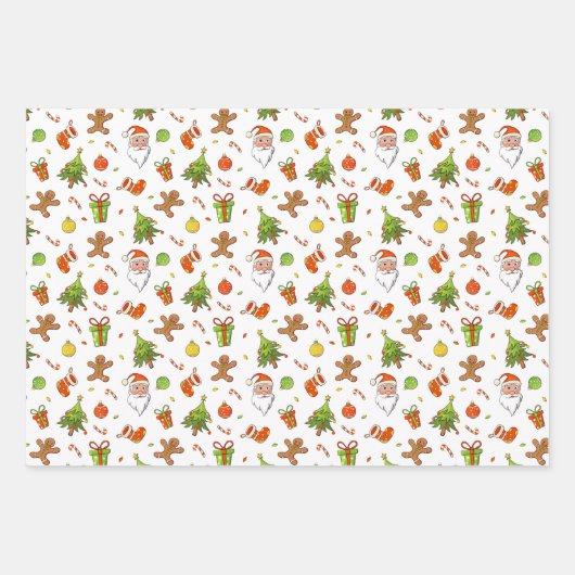 Klassisches Weihnachtsmuster Geschenkpapier Set (Vorderseite)