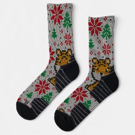 Klassisches Weihnachtsmuster mit Ornamenten in gra Socken