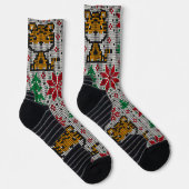 Klassisches Weihnachtsmuster mit Ornamenten in gra Socken (Rechts)