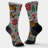 Klassisches Weihnachtsmuster mit Ornamenten in gra Socken (Gewinkelt)