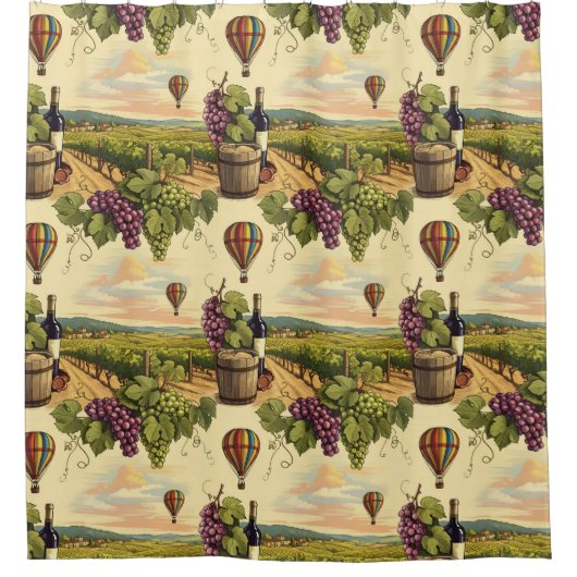 Klassisches Weingebiet Heißluftballon Weinland Duschvorhang (Vorderseite)