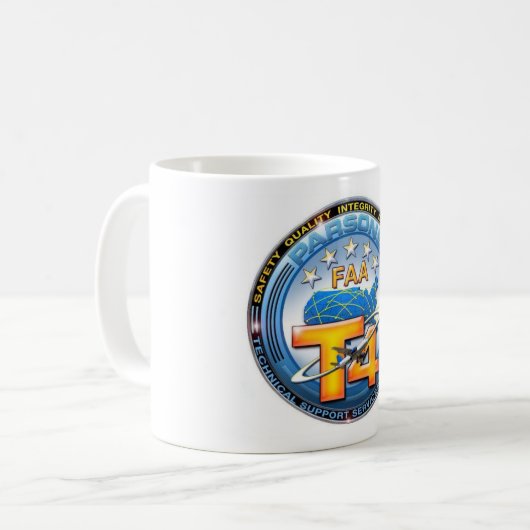 Klassisches Weiß mit FAA/Parsons Logo Kaffeetasse (Vorderseite Links)