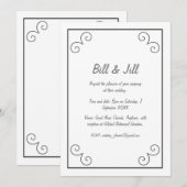 Klassisches Weiß mit schwarzem Scroll Border Weddi Einladung (Vorne/Hinten)
