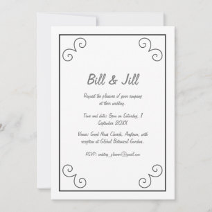Klassisches Weiß mit schwarzem Scroll Border Weddi Einladung