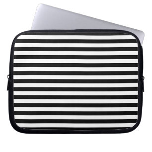 Klassisches weiß-schwarzes horizontales Streifenmu Laptopschutzhülle