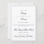 Klassisches Weiß- und Navy-Elegantes Foto Save The Date (Vorderseite)