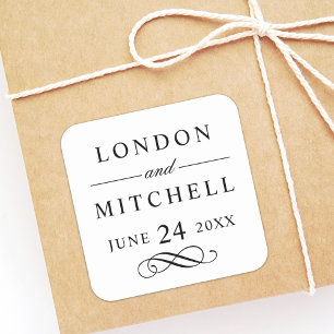 Klassisches Weiß und schwarzes Monogramm zur Hochz Quadratischer Aufkleber