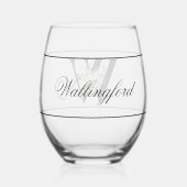 Klassisches weißes Blumendekor Initial W Weinglas Ohne Stiel (Rückseite)