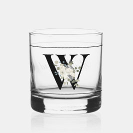 Klassisches weißes Blumendekor Initial W Whiskyglas