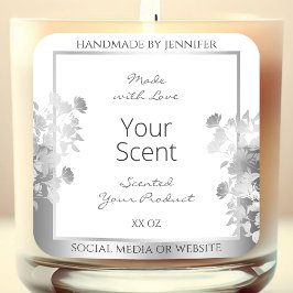 Klassisches weißes Blumenerzeugnis Etikett Silber Quadratischer Aufkleber