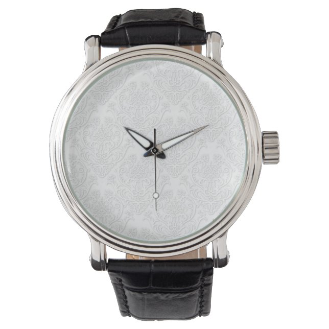 Klassisches weißes Damaskusmuster Armbanduhr (Vorderseite)