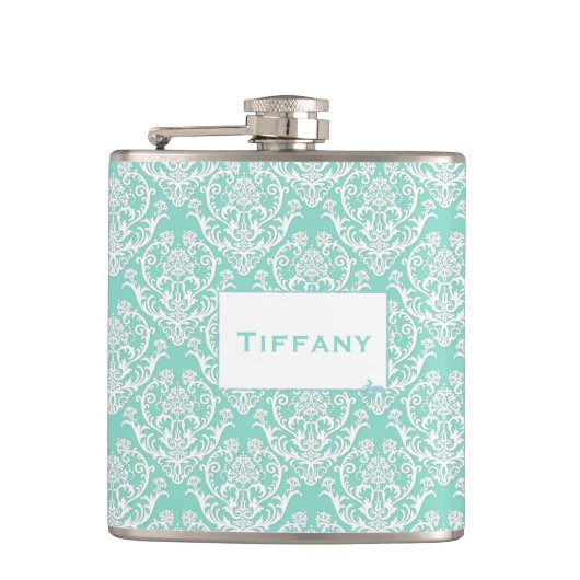 Klassisches weißes Damaskusmuster Flachmann (Vorderseite)