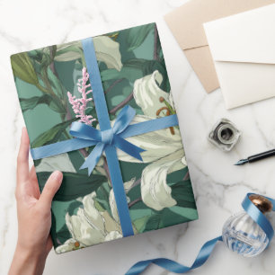 Klassisches Weißes Lily Grüner Blumenmuster Geschenkpapier