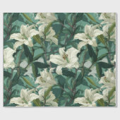 Klassisches Weißes Lily Grüner Blumenmuster Geschenkpapier (Flach)