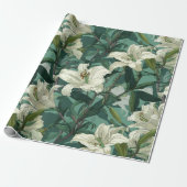 Klassisches Weißes Lily Grüner Blumenmuster Geschenkpapier (Ungerollt)