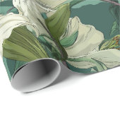 Klassisches Weißes Lily Grüner Blumenmuster Geschenkpapier (Rolleneckpunkt)