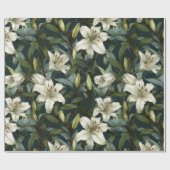 Klassisches Weißes Lily Grüner Blumenmuster Geschenkpapier (Flach)
