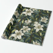 Klassisches Weißes Lily Grüner Blumenmuster Geschenkpapier (Ungerollt)
