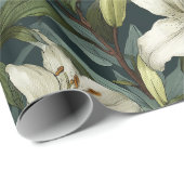 Klassisches Weißes Lily Grüner Blumenmuster Geschenkpapier (Rolleneckpunkt)