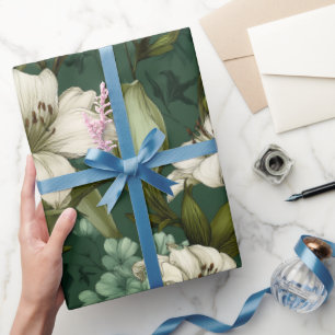 Klassisches Weißes Lily Grüner Blumenmuster Geschenkpapier