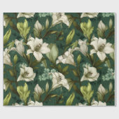 Klassisches Weißes Lily Grüner Blumenmuster Geschenkpapier (Flach)