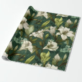 Klassisches Weißes Lily Grüner Blumenmuster Geschenkpapier (Ungerollt)